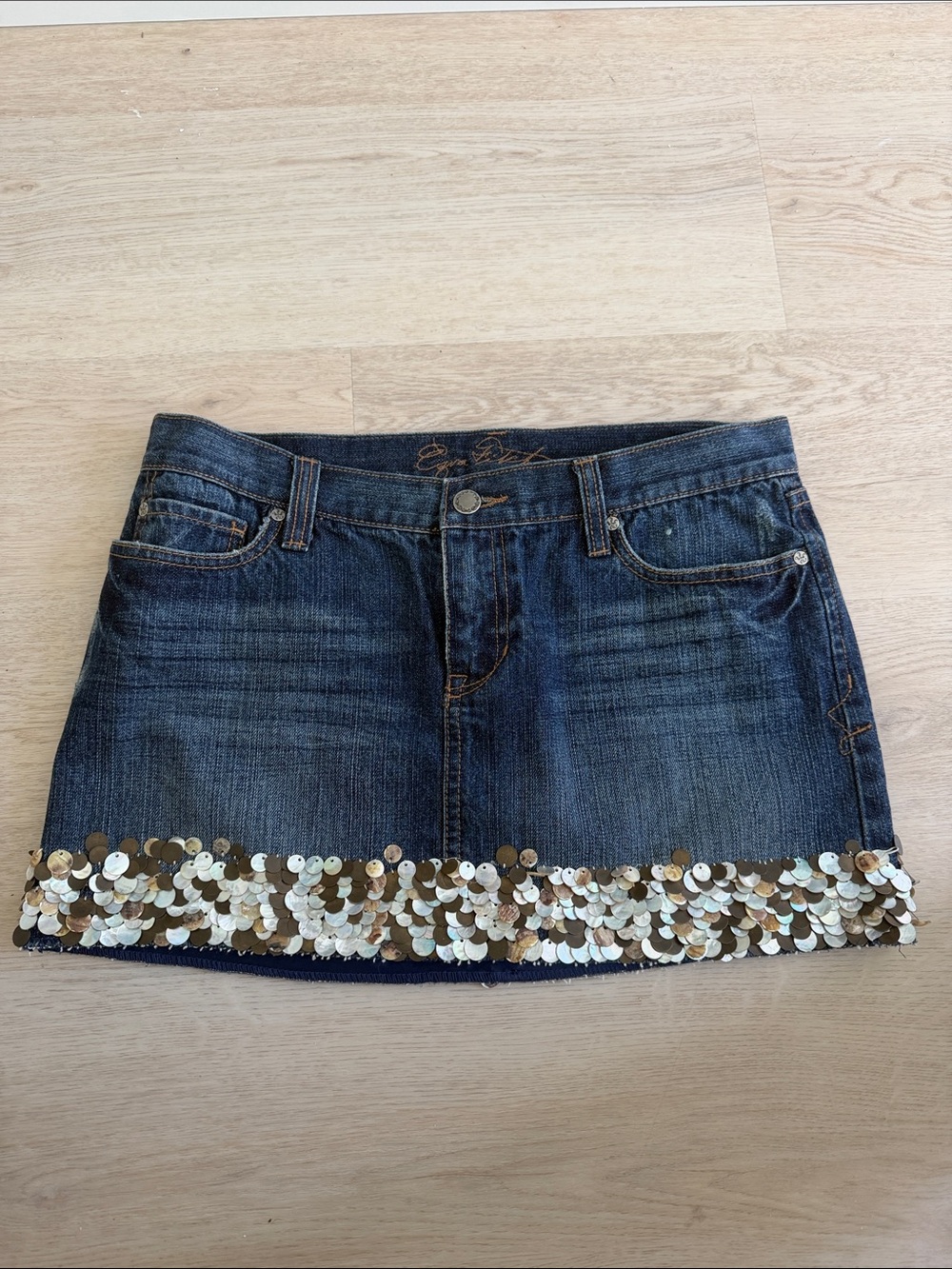 Abercrombie & Fitch Dark Denim Mini Skirt Gold & Silver Shells EZRA HTF 27 6